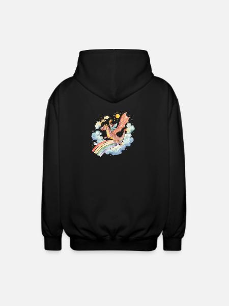 Mädchen mit Drachen und Regenbogen - Unisex Kapuzenjacke - Schwarz