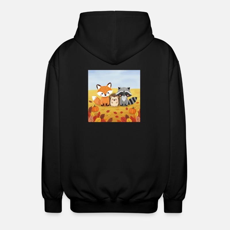 Herbstliches Waldtier-Trio - Unisex Kapuzenjacke - Schwarz