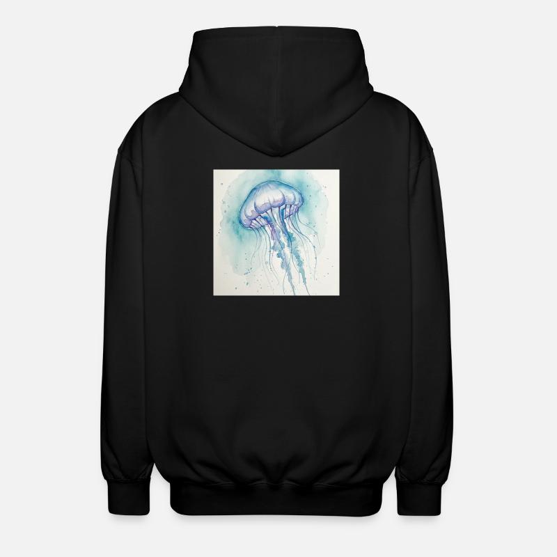 Aquarelle de Méduse, Bleu Océan - Veste à capuche unisexe - noir