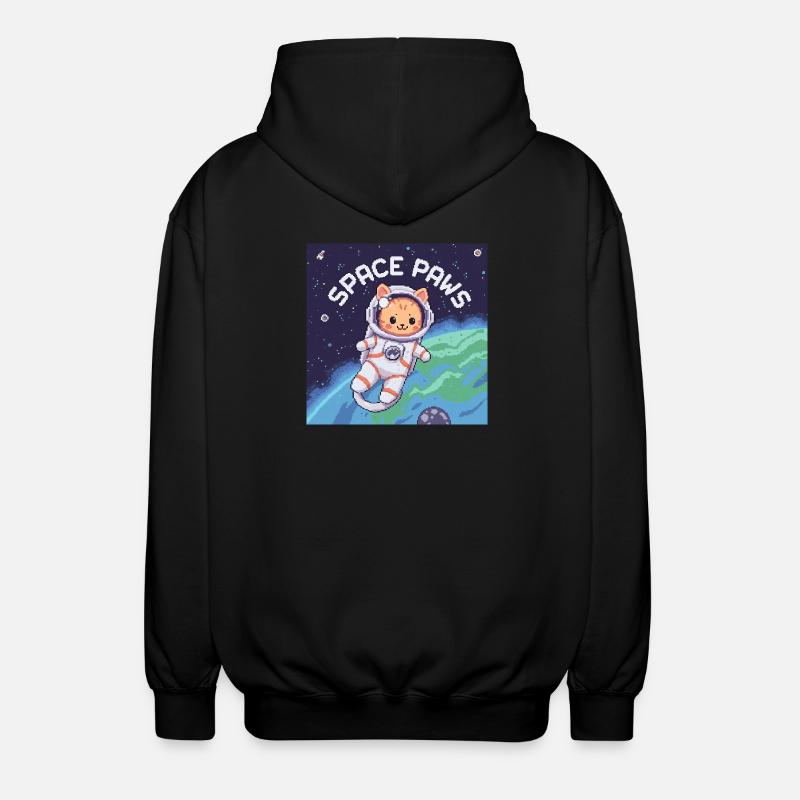 Space Paws – Pixel Cat Astronaut - Unisex Hooded Jacket - black