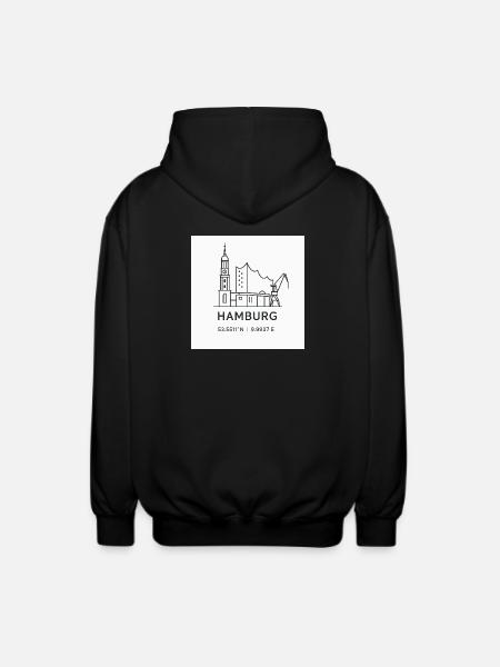 Hamburg Line Art Silhouette Landmark - Unisex Hooded Jacket - black