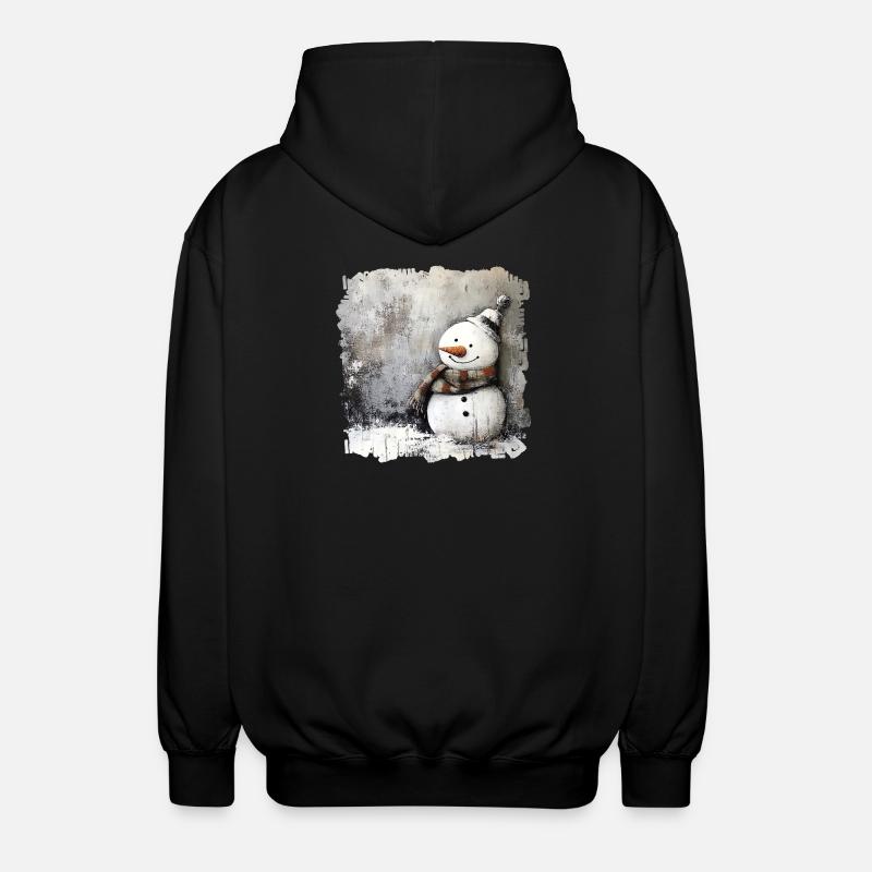 Winterlicher Schneemann mit Schal - Unisex Kapuzenjacke - Schwarz