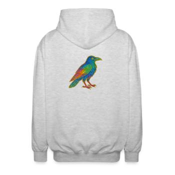 Rainbow Raven Patch Design - Unisex Hooded Jacket - light heather grey - Back - AI Model Male 185 light (185cm)