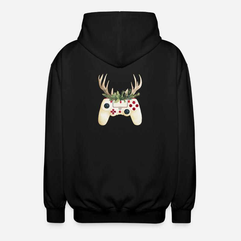 Weihnachtscontroller mit Hirschgeweih - Unisex Kapuzenjacke - Schwarz
