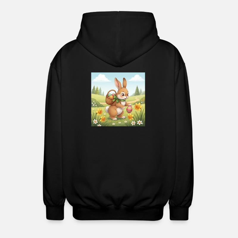 Osterhase mit Korb und Eiern - Unisex Kapuzenjacke - Schwarz