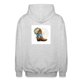 Linedance Boot Blue Bandana White Flowers Wheel - Unisex Hooded Jacket - light heather grey - Back - AI Model Male 185 light (185cm)
