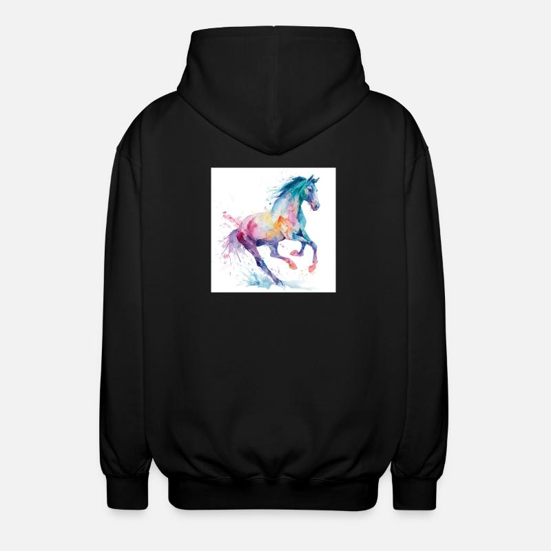 Regenbogen-Aquarellpferd - Unisex Kapuzenjacke - Schwarz