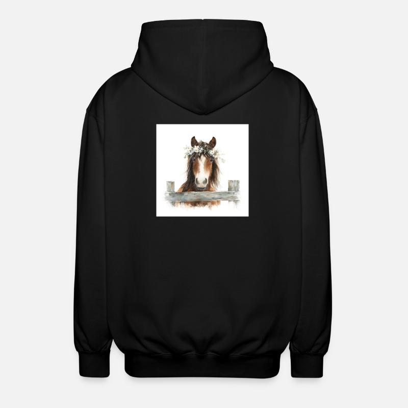 Floral Crowned Pony - Unisex Hooded Jacket - black