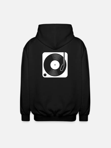 Turntable with Vinyl Album - Unisex Hooded Jacket - black