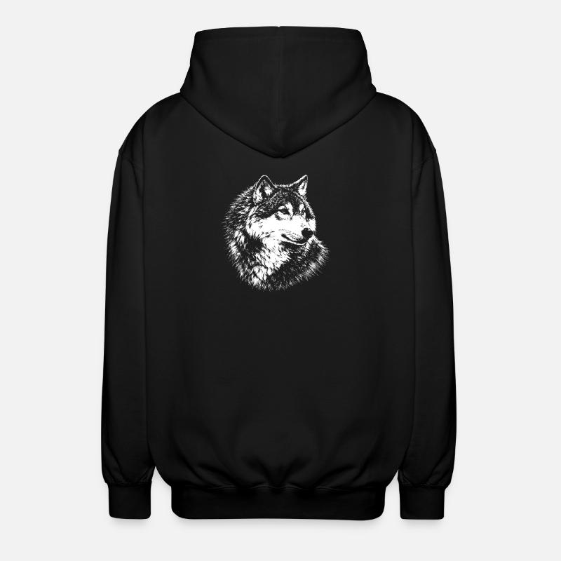 Loup – graphique au crayon blanc - Veste à capuche unisexe - noir