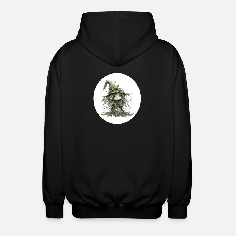 Waldfee Kobold im Blattwald - Unisex Kapuzenjacke - Schwarz