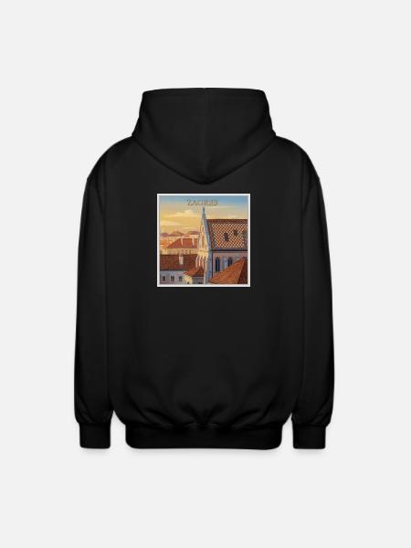 Zagreb Dachlandschaft im Abendlicht - Unisex Kapuzenjacke - Schwarz