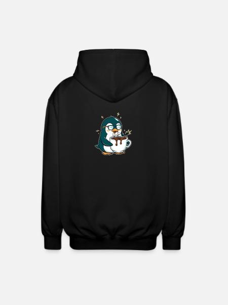 Koffein-Pinguin: Eiskalt & Hochgefahren - Unisex Hooded Jacket - black