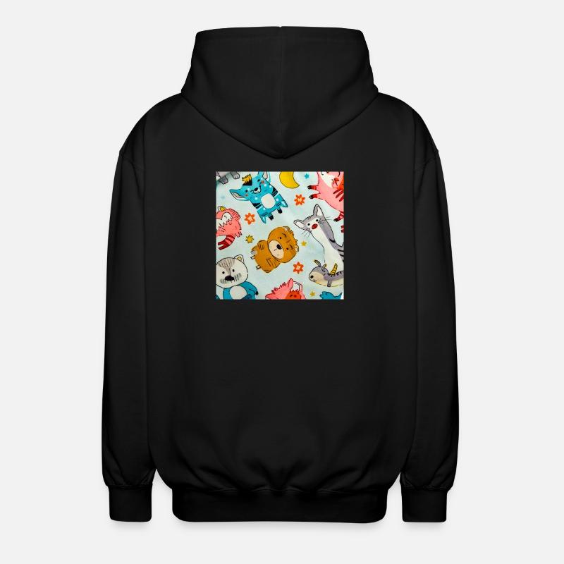 Playful Space Animal Collage - Unisex Hooded Jacket - black