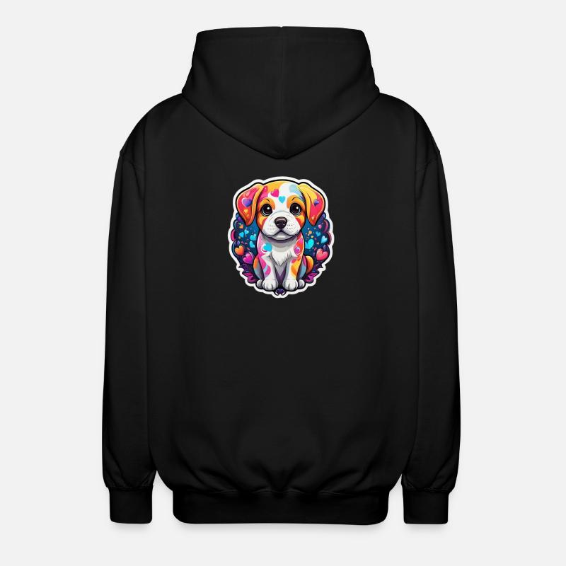 Chiot arc-en-ciel cœur joyeux - Veste à capuche unisexe - noir