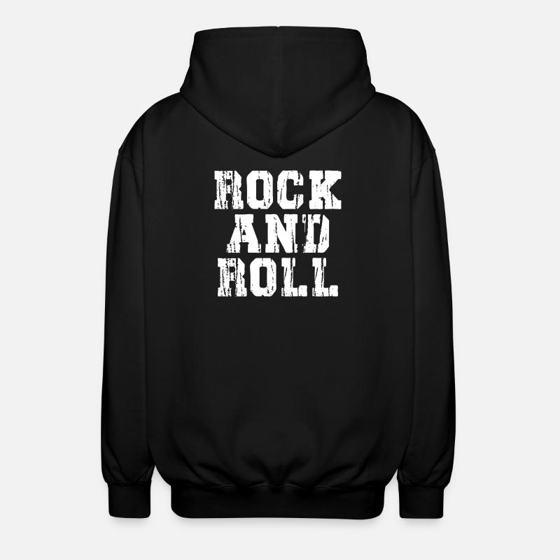Rock and Roll Distressed Text Logo - Unisex Hooded Jacket - black