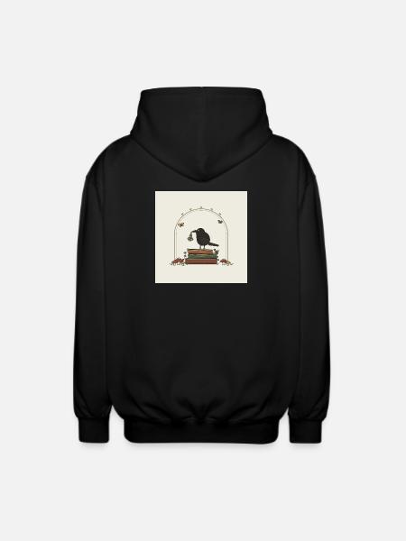 Crow on books with flowers - Unisex Hooded Jacket - black