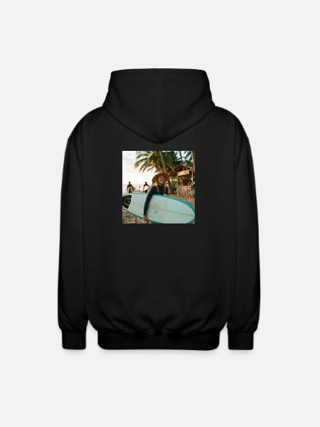 Beach surfer with surfboard - Unisex Hooded Jacket - black