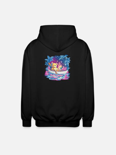 Teddy Boat Dream Under Starry Sky - Unisex Hooded Jacket - black