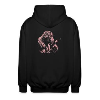 Chimpanzee Blowing Dandelion Art Monkey Nature - Unisex Hooded Jacket - black - Back - AI Model Male 185 light (185cm)