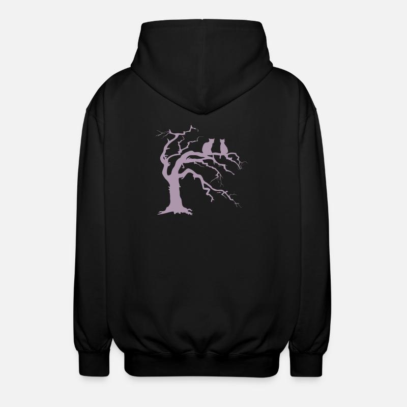 Dead tree with 2 cats silhouette - Unisex Hooded Jacket - black