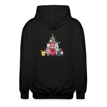 fröhliche bunte Monster Familie feiert Weihnachten - Unisex Kapuzenjacke - Schwarz - Hinten - AI Model Male 185 light (185cm)