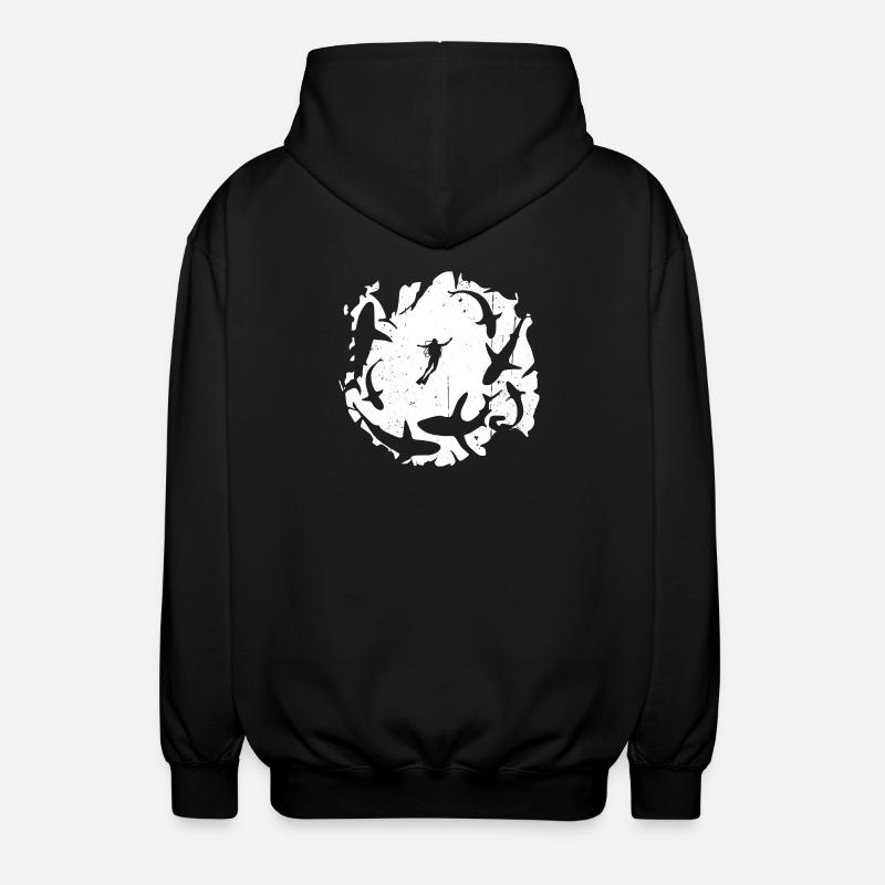 Diver in Circular Shark Silhouette - Unisex Hooded Jacket - black