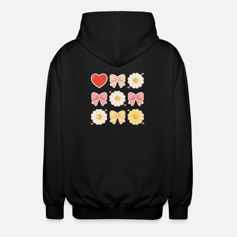 Pastel Daisy Bows Herzmuster - Unisex Kapuzenjacke - Schwarz