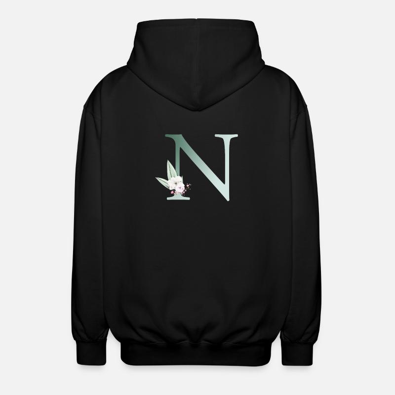 N Monogram, Floral, Personalizable - Unisex Hooded Jacket - black