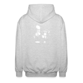 Sigmund Freud beim Kaffeetrinken mit dem Affen - Unisex Kapuzenjacke - Hellgrau meliert - Hinten - AI Model Male 185 light (185cm)
