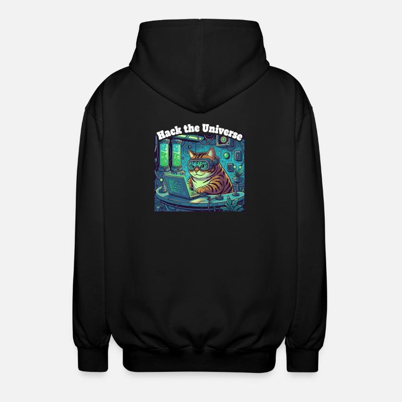 Hackerkatze im Universum - Unisex Kapuzenjacke - Schwarz