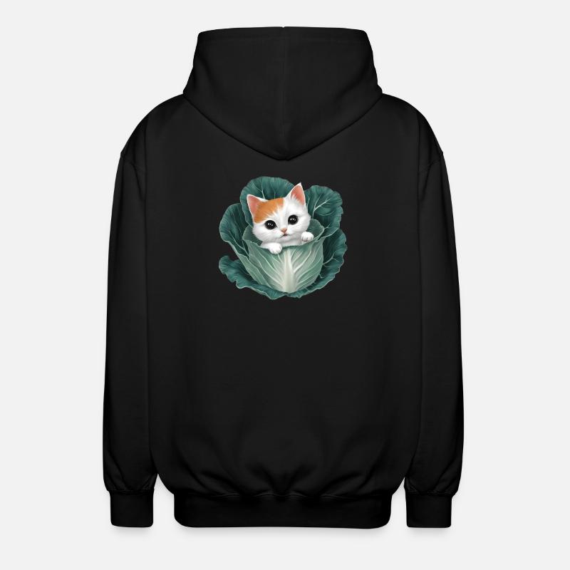Kätzchen lugt aus Kohlblatt - Unisex Kapuzenjacke - Schwarz