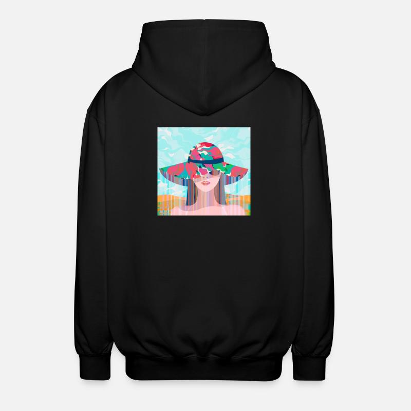Frau mit psychedelischem farbigem Hut - Unisex Kapuzenjacke - Schwarz