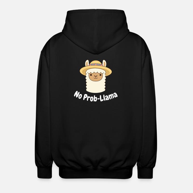 No Prob Lama Llama Cartoon - Unisex Hooded Jacket - black