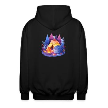 Schlafender Igel am Lagerfeuer - Unisex Kapuzenjacke - Schwarz - Hinten - AI Model Male 185 light (185cm)
