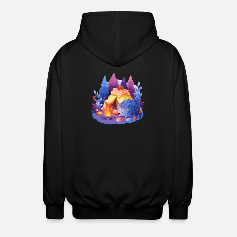 Schlafender Igel am Lagerfeuer - Unisex Kapuzenjacke - Schwarz