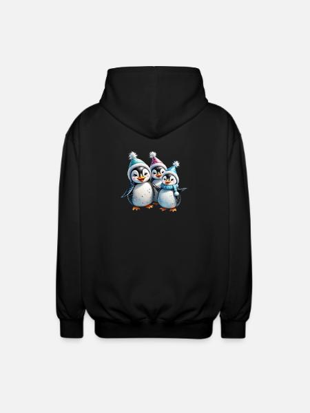 Three adorable penguins - Unisex Hooded Jacket - black