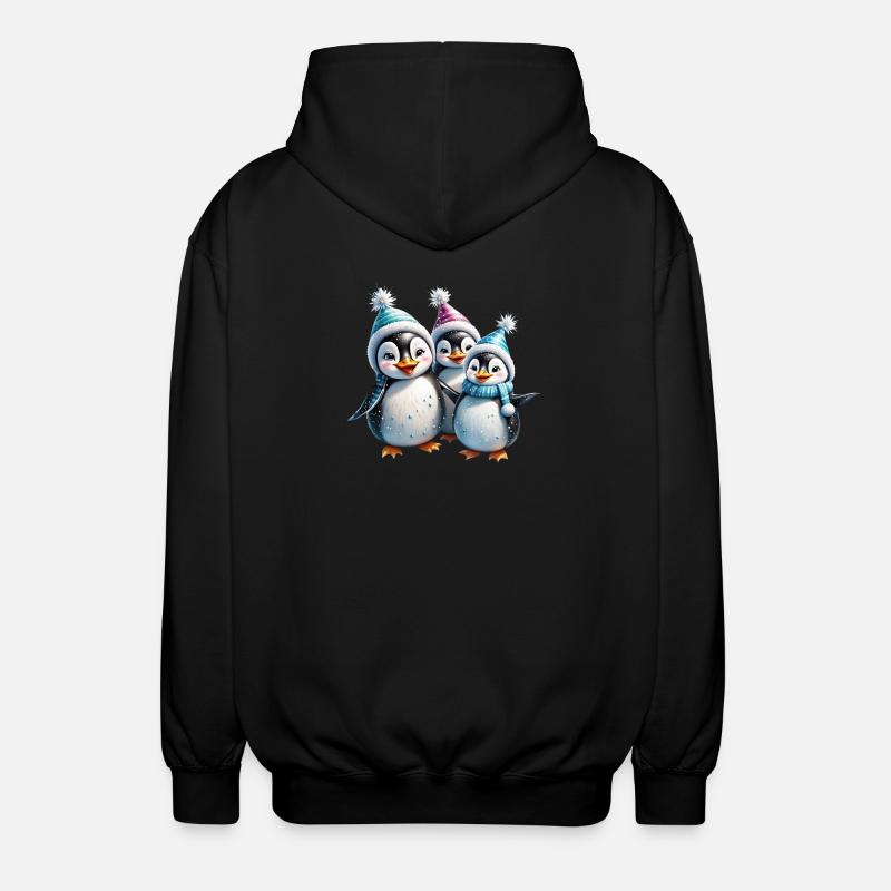Three adorable penguins - Unisex Hooded Jacket - black