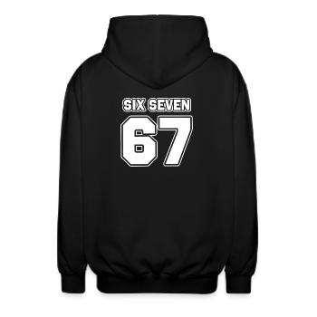 67 - Six seven - Unisex Kapuzenjacke - Schwarz - Hinten - AI Model Male 185 light (185cm)