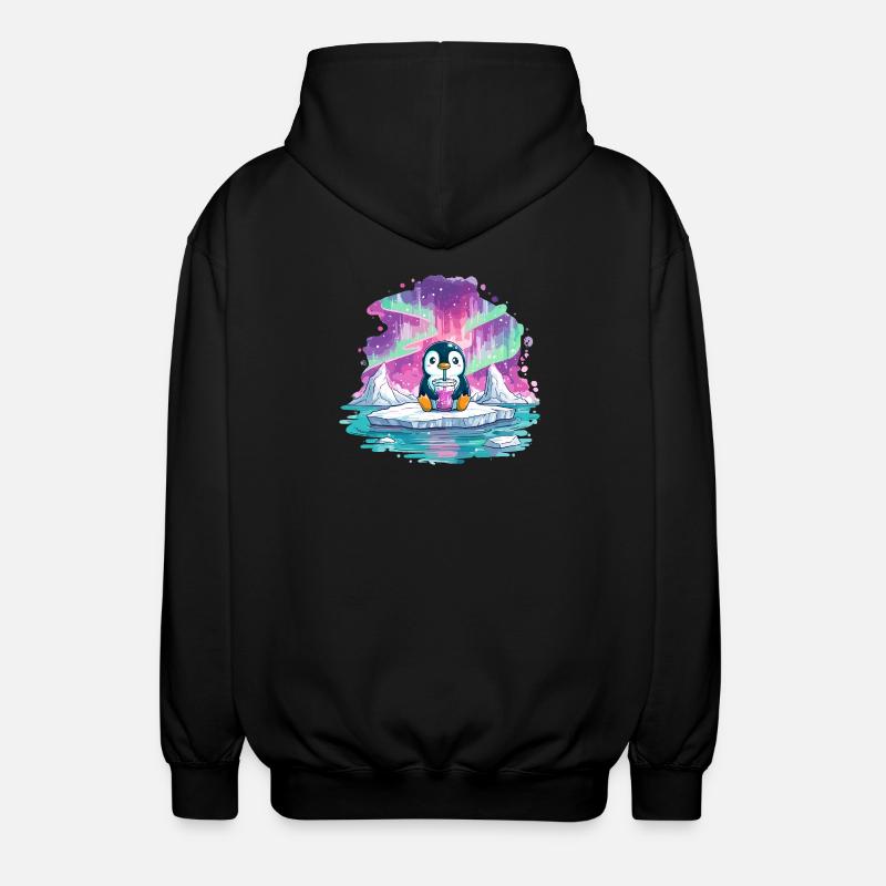 Pinguin auf Eis mit pinkem Drink - Unisex Hooded Jacket - black