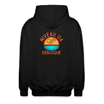 Level 04 Unlocked, a creative and joyful touch - Unisex Hooded Jacket - black - Back - AI Model Male 185 light (185cm)
