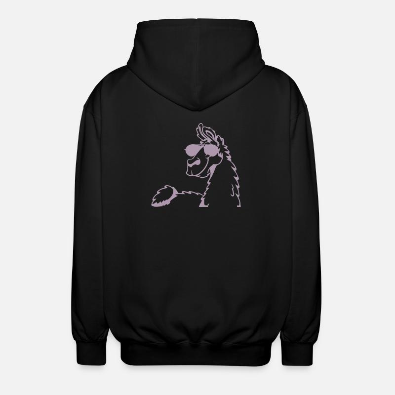Cool Llama Alpaca Sunglasses Silhouette - Unisex Hooded Jacket - black