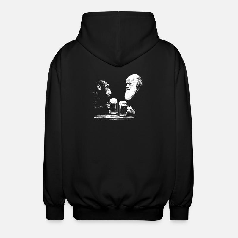 Chimp and Darwin drinking beer - Unisex Hooded Jacket - black