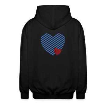 Double Heart - Design textile gift idea - Unisex Hooded Jacket - black - Back - AI Model Male 185 light (185cm)