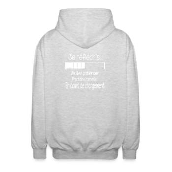 I'm thinking... Loading - Unisex Hooded Jacket - light heather grey - Back - AI Model Male 185 light (185cm)