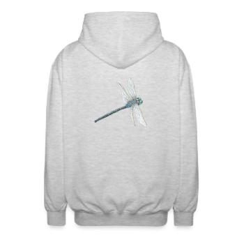 Blaugrüne Libelle Illustration - Unisex Kapuzenjacke - Hellgrau meliert - Hinten - AI Model Male 185 light (185cm)