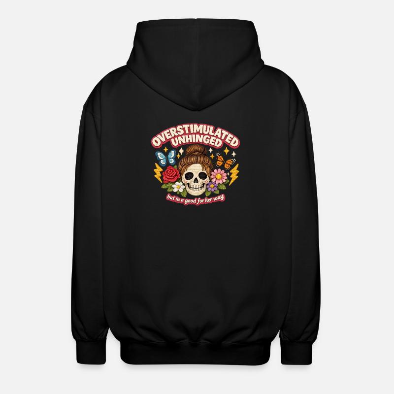 Überstimulierter Schädel mit Blumen Patch - Unisex Kapuzenjacke - Schwarz
