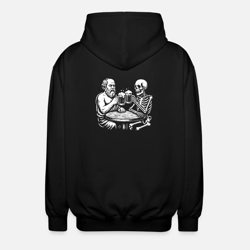 Socrates drinking beer with skeleton - Unisex Hooded Jacket - black