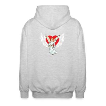 Herzlich Engel Herz Flügel Himmel Reinkarnation - Unisex Kapuzenjacke - Hellgrau meliert - Hinten - AI Model Male 185 light (185cm)