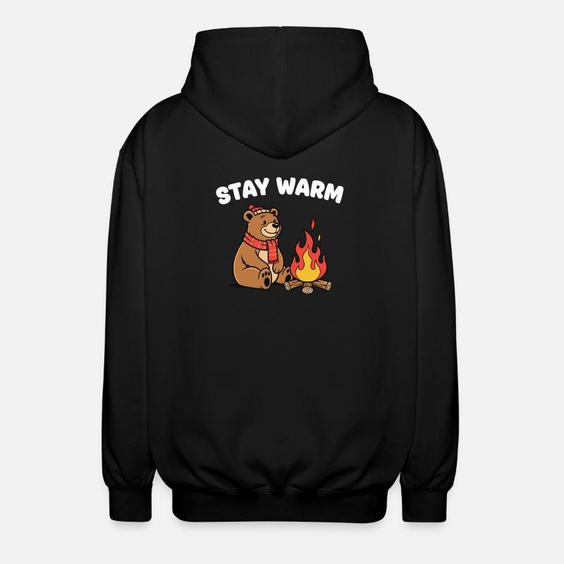 Winter bear at the campfire - Unisex Hooded Jacket - black